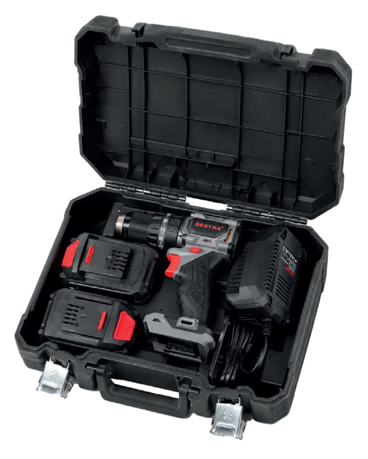 MELCHIONI 812400418 SET VALIGIA 70 PZ. Trapano BLMD-358JST + 2 batterie 2,0 Ah + caricabatteria + 70 accessori inclusi DEXTRA
